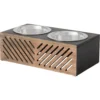 Frisco Premium Wood Elevated Stainless Steel Double Diner Dog & Cat Bowl, Black, 3 Cup