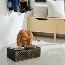 Frisco Premium Wood Elevated Stainless Steel Double Diner Dog & Cat Bowl, Black, 3 Cup -PetPalace Picks 331509 PT3. AC SS1800 V1657656894