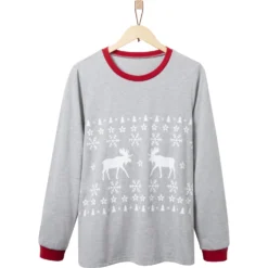 Frisco Gray Fair Isle Moose Unisex Adult Pajama Jersey Top