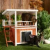 Frisco Outdoor Wooden Cat House With Balcony & Step Ladder