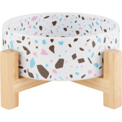 Frisco Elevated Terrazzo Non-skid Ceramic Bowl With Bamboo Stand -PetPalace Picks 363375 PT5. AC SS1800 V1657657266