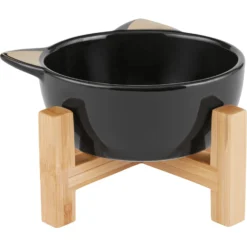 Frisco Cat Face Elevated Bamboo Non-Skid Ceramic Cat Bowl, Black, 1 Cups -PetPalace Picks 363383 PT3. AC SS1800 V1657657267