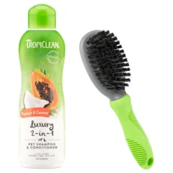 TropiClean Luxury 2 In 1 Papaya & Coconut Pet Shampoo & Conditioner & Frisco Cat & Dog Bristle Brush