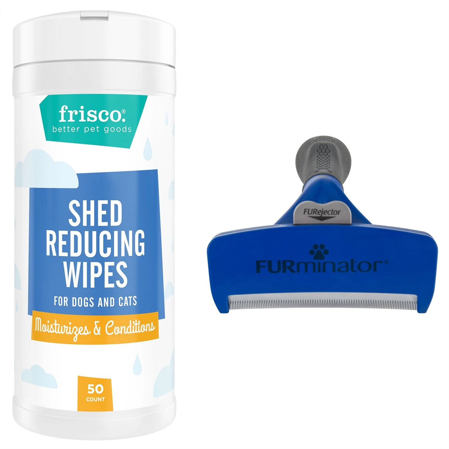 FURminator Long Hair Dog Deshedding Tool & Frisco Shed Reducing Waterless Grooming Wipes For Dogs & Cats, 50 Count 1 FURminator Long Hair Dog Deshedding Tool & Frisco Shed Reducing Waterless Grooming Wipes For Dogs & Cats, 50 Count