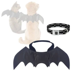 Frisco Bat Wings Dog & Cat Costume & Buckle-Down Batman Shield Polyester Dog Collar
