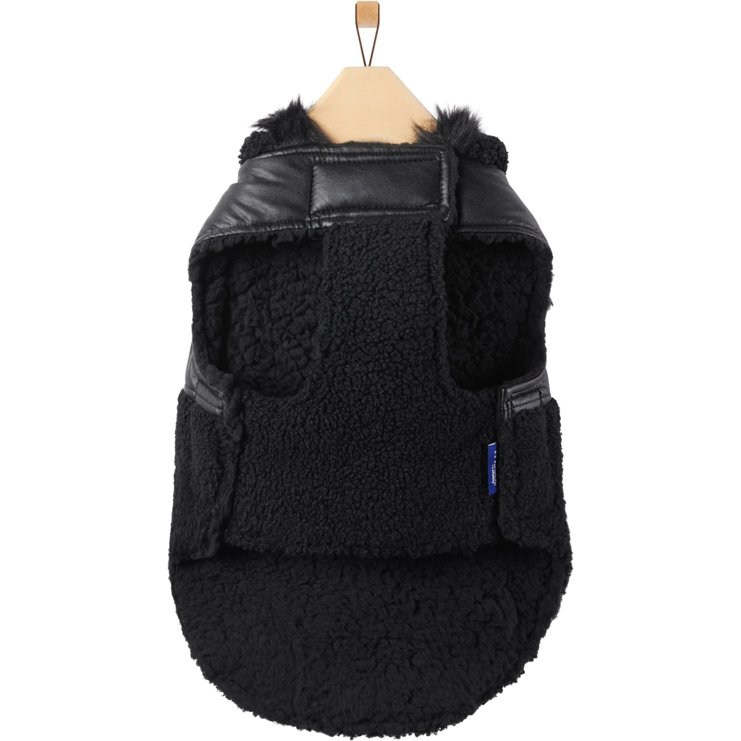 Frisco Medium Weight Faux Leather Dog & Cat Parka With Faux Fur Trimmed Hood, Black 5 Frisco Medium Weight Faux Leather Dog & Cat Parka With Faux Fur Trimmed Hood, Black - Image 5