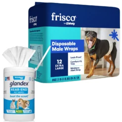 Vetnique Labs Glandex Wipes Rear End Anal Gland Cleansing & Deodorizing Hygienic Rear End Boot The Scoot Dog & Cat Wipes & Frisco Disposable Male Dog Wraps