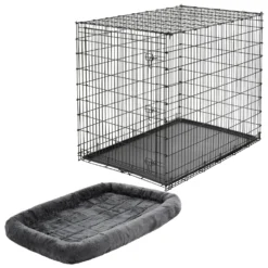 Frisco Heavy Duty Single Door Wire Dog Crate & MidWest Quiet Time Fleece Dog Crate Mat