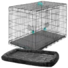 Frisco Heavy Duty Enhanced Lock Double Door Fold & Carry Wire Dog Crate & Mat Kit & MidWest Quiet Time Fleece Dog Crate Mat