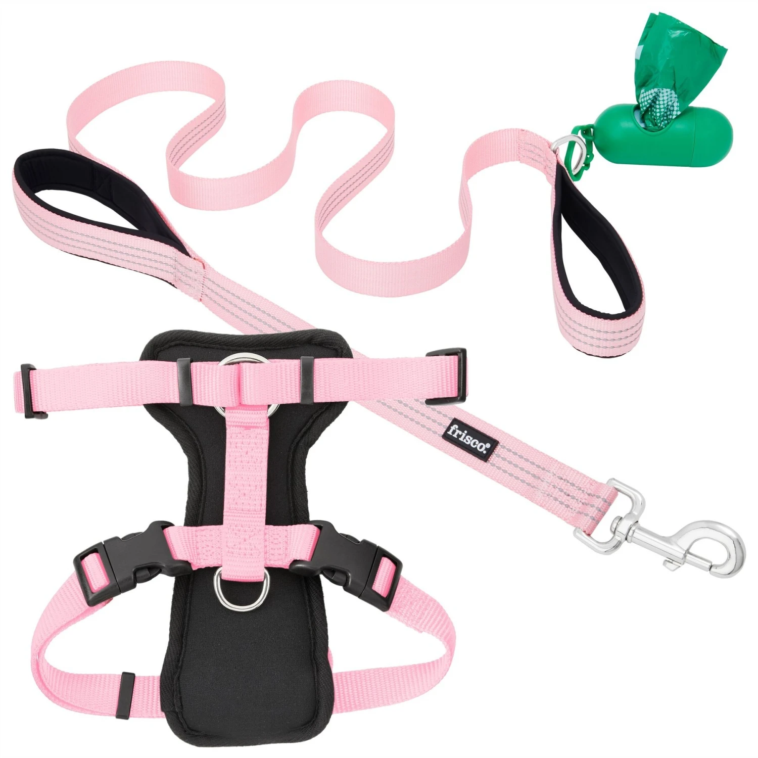 Frisco Padded Nylon No Pull Dog Harness & Frisco Traffic Leash With Padded Handles & Poop Bag Dispenser 1 Frisco Padded Nylon No Pull Dog Harness & Frisco Traffic Leash With Padded Handles & Poop Bag Dispenser