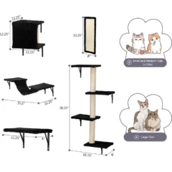 Coziwow Wall Mounted Shelves Set Cat Tree & Frisco Wooden Wall Mounted Stainless Steel Cat Feeding Station With Bowl -PetPalace Picks 947694 PT2. AC SS1800 V1693921596