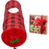 Frisco Holiday Buffalo Plaid Foldable Play Tunnel Cat Toy With Catnip & Frisco Holiday Festive Red Variety Pack Gift Box Cat Toy With Catnip, 14 Count