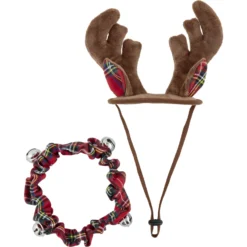 Frisco Jingle Bells Dog & Cat Holiday Collar With Bells, 1 Count & Frisco Holiday Antler Headband & Bell Collar Dog & Cat Costume -PetPalace Picks 986294 PT5. AC SS1800 V1698258116